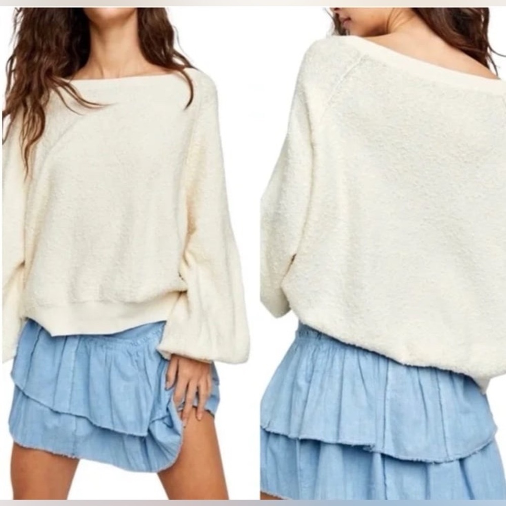 Free People Found My Friend Pullover Cream Oversized Sweater XS - Picture 4 of 16